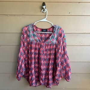 Anthropologie Feathers by Tolani Boho Blouse M Embroidered Hippie Modest Casual